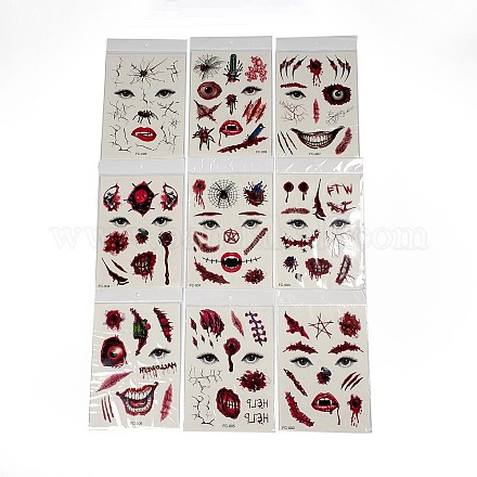 9 pièces 9 style halloween clown horreur amovible tatouages temporaires papier visage autocollants AJEW-G048-05-1