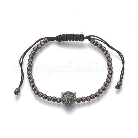 Brass Braided Bead Bracelets ZIRC-T006-21B-02-1