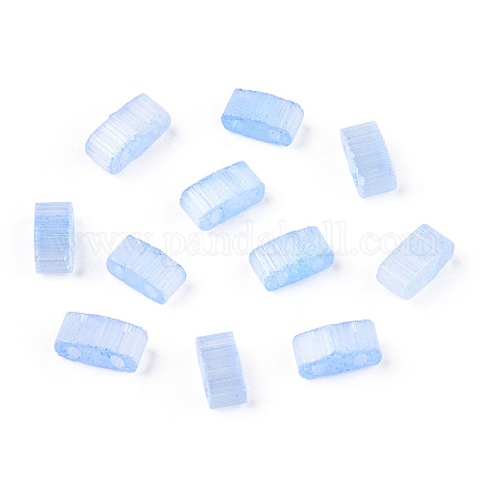 2ホールガラスシードビーズ  模造キャットアイ  長方形  コーンフラワーブルー  2.5x4.5~5.5x2~2.5mm  穴：0.7~0.9mm SEED-N006-001-A02-1