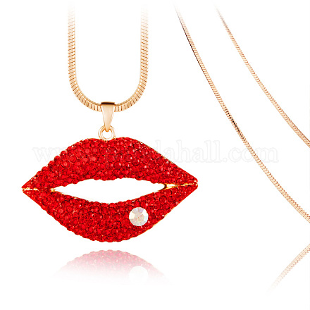 Plaqué or véritable alliage strass lèvres pendentif colliers chandail NJEW-DD0009-101A-1