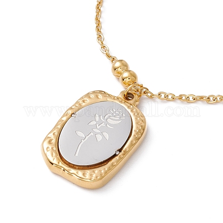 Oval with Rose Pendant Necklace NJEW-G074-54G-1