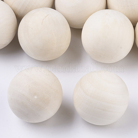 天然木製丸玉  DIY装飾木工ボール  未完成の木製の球  穴なし/ドリルなし  染色されていない  無鉛の  アンティークホワイト  39~40mm WOOD-T014-40mm-1