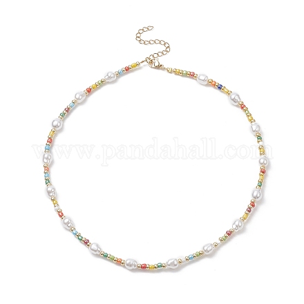Collana di perle d'imitazione acriliche e semi di vetro per le donne NJEW-JN04277-1