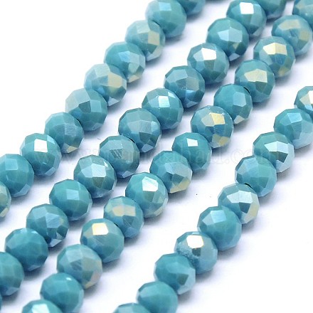 AB Color Plated Electroplate Opaque Solid Color Crystal Glass Rondelle Beads Strands X-EGLA-F045A-03AB-1