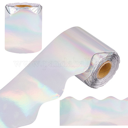 OLYCRAFT 43.7 Yards Iridescent Bulletin Board Borders Iridescent 3 Inch Wide Wavy Edge Border Trim Non-Adhesive Waterproof Holographic Rolled Border Trim for Birthday Wedding Party Decorations DIY-WH0308-438B-1