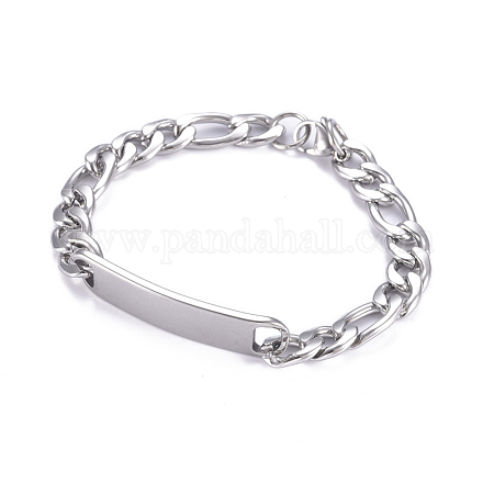 304 bracelets chaîne figaro id acier inoxydable BJEW-G631-03P-1