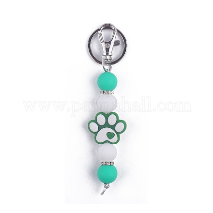 Round & Dog Paw Print Silicone Beaded Keychain PW-WG52716-04-1
