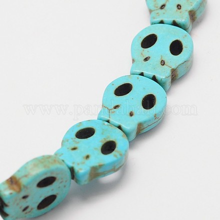 Skull Synthetic Turquoise Beads Strands TURQ-I023-28x25mm-05-1