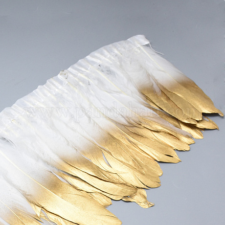 ゴールドメッキガチョウの羽毛フリンジ装飾材料  染め  ホワイト  150~180x4mm  約2 M /袋 FIND-T014-01B-1
