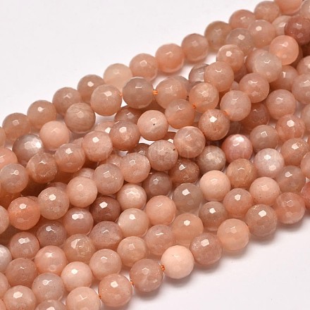 Faceted Natural Sunstone Round Beads Strands G-F266-21-8mm-1