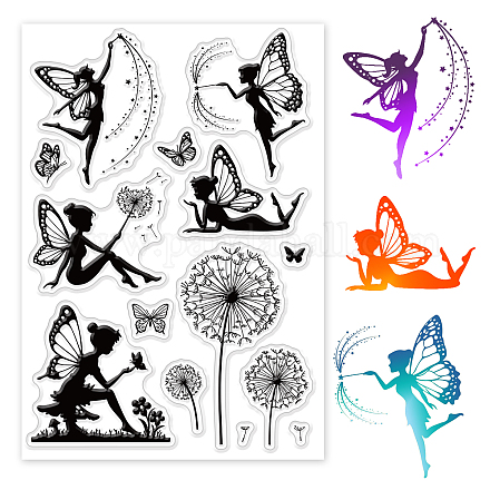 GLOBLELAND Butterfly Fairy Clear Stamps Fairy Tale Elf Mushroom Dandelion Silicone Clear Stamp Seals for Cards Making DIY Scrapbooking Photo Journal Album Decoration DIY-WH0167-56-854-1