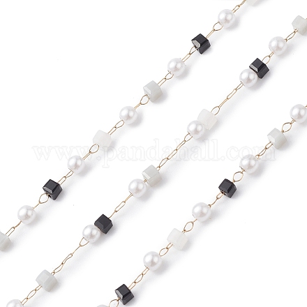 Würfelförmige und runde Perlenketten aus Glas und ABS-Imitatperlen CHS-P016-43G-04-1