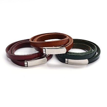 3-Loop Cowhide Leather Wrap Bracelets BJEW-F173-04-1