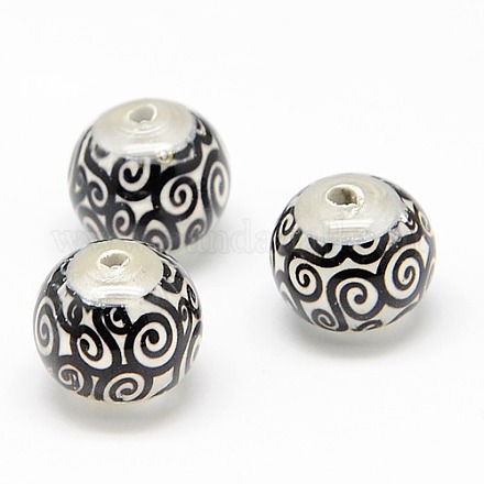 Floral Picture Glass Round Beads X-GLAA-J003-25-1