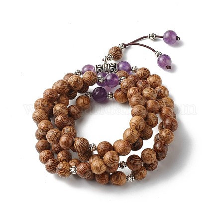Bracelet de chaîne de perles d'améthyste naturelles en cristal d'énergie pour hommes femmes BJEW-JB06788-1