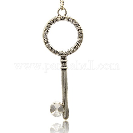 Antique Silver Alloy Skeleton Key Necklace Large Pendants ALRI-J041-01AS-1
