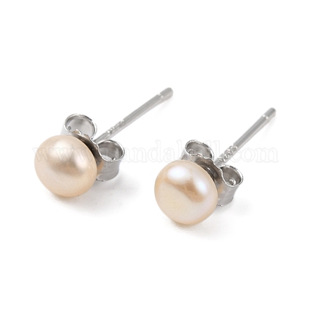 Aretes de perlas redondas naturales EJEW-E298-01A-02P-1