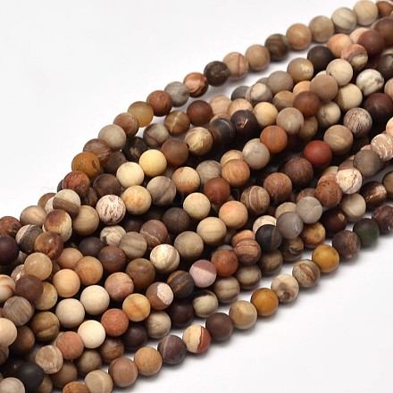 Esmerilado de madera petrificada naturales hebras de perlas redondas G-F266-07-10mm-1