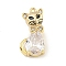 Brass Micro Pave Clear Cubic Zirconia Glass Charms, Cat, Real 18K Gold Plated, 13.5x6.5x3.5mm, Hole: 0.5mm