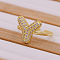 Brass Micro Pave Clear Cubic Zirconia Initial Cuff Rings, Golden, Letter Y, Inner Diameter: Adjustable
