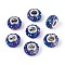 Opaque Resin European Beads, Large Hole Beads, Rondelle with Silver Color Plated Brass Cores, Royal Blue, 13.5~14x8.2~9mm, Hole: 5mm