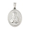 Non-Tarnish 304 Stainless Steel Pendants, Religious Theme Charm, Oval with Virgin Mary, Stainless Steel Color, 24x16x2~2.5mm, Hole: 5x3mm