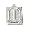 Anti-Tarnish 304 Stainless Steel Pendants, Rectangle with Letter Charm, Letter I, 24.5x18x3mm, Hole: 1.8mm
