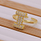 Brass Micro Pave Clear Cubic Zirconia Initial Cuff Rings, Golden, Letter I, Inner Diameter: Adjustable