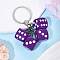 Plastic Keychain, with Platinum Iron Rings, Dice, Dark Violet, 75mm