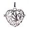 Rack Plating Brass Cage Pendants, For Chime Ball Pendant Necklaces Making, Hollow Heart, Platinum, 31x33x15.5mm, Hole: 3x7mm, inner measure: 22x26mm