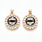 Brass Micro Pave Clear Cubic Zirconia Pendants for Women, Flat Round with Eye, with Resin, Real 18K Gold Plated, Colorful, 23.5x20x7~7.5mm, Hole: 3.5x5mm