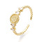 Brass Micro Pave Clear Cubic Zirconia Cuff Rings for Women, Sunflower, Real 18K Gold Plated, Inner Diameter: 18mm, Sunflower: 7mm in diameter