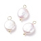 Natural Baroque Pearl Keshi Pearl Pendants, Cultured Freshwater Pearl, with Brass Loops, Flat Round, Floral White, Golden, 17.5x11x4.5mm, Hole: 2.1~3.1mm