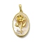 Brass Pave Shell Birth Flower Pendants, Oval Charms, Real 18K Gold Plated, Flower, 25x16x4~5mm, Hole: 4x6.5mm