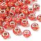 Transparent Resin Rondelle European Beads, with Disc Paillette & Platinum Tone Brass Cores, Large Hole Beads, Coral, 14x8.5mm, Hole: 5mm