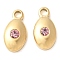 304 Stainless Steel with Rhinestone Charms, Manual Polishing, Oval, Ion Plating(IP), Golden, Light Rose, 11.5x6x2.5mm, Hole: 1.6mm