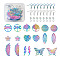 DIY 9 Shapes Colorful Filigree Joiners Stainless Steel Earring Making Kits, inclue Filigree Joiners Pendants & Earring Hooks & Jump Rings, Rainbow Color, 23x20x0.3mm, Hole: 1.2mm, 116pcs/box