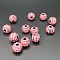 Opaque Acrylic Beads, Round, with Rhinestone, Pink, 12x10mm, Hole: 3.7mm