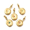 Flat Round 304 Stainless Steel Rhinestone Pendants Decoration, with Lobster Claw Clasps, Ion Plating(IP), Real 14K Gold Plated, Mixed Color, 18.5x13.5x3mm