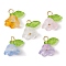 50Pcs 5 Colors Glass Charms, with Brass Loops, Flower of Life, Platinum, 13x14.5x11mm, Hole: 2.2mm, 10Pc/color