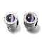 Rack Plating Alloy Glass European Beads, Large Hole Beads, Lead Free & Cadmium Free, Flat Round with Word Love, Platinum, 10x10.5mm, Hole: 5mm