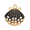 Alloy Enamel Pendants with Plastic Imitation Pearl, Shell Shape Charms, Black, 20.5x18x3mm, Hole: 1.8mm
