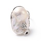 Natural Pearl Nugget with Cubic Zirconia Leaf Open Cuff Ring RJEW-P033-02P-02-3