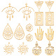 SUNNYCLUE 1 Box 16Pcs Tarot Style Stainless Steel Charms Hamsa Hand Evil Eye Charms Flat Round Sun Moon Charm Rectangle Card Double Sided Hollow Teardrop Charms for Jewelry Making Charm DIY Craft STAS-SC0004-57-1