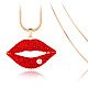 Plaqué or véritable alliage strass lèvres pendentif colliers chandail NJEW-DD0009-101A-1