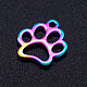 イオンプレーティング（ip）201ステンレスペットチャーム  犬の足跡  虹色  13x12x1mm  穴：1.5mm. STAS-Q201-JN210-01-3