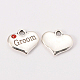 Wedding Theme Antique Silver Tone Tibetan Style Alloy Heart with Groom Rhinestone Charms X-TIBEP-N005-20-2