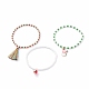 3Pcs 3 Style Glass Seed Stretch Bracelets Set with Alloy Santa Claus and Polyester Tassel Charm BJEW-TA00091-4