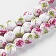 Chapelets de perles en céramique imprimées de fleurs manuelles PORC-J006-A06-1