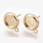 Brass Stud Earring Settings, with Loop, Nickel Free, Real 18K Gold Plated, Tray: 8mm, 13.5x11mm, Hole: 2mm
